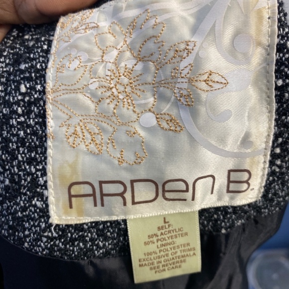 Arden B Tweed Jacket Size Large Two Front Pockets Light Jacket Fall Black White - Picture 12 of 14